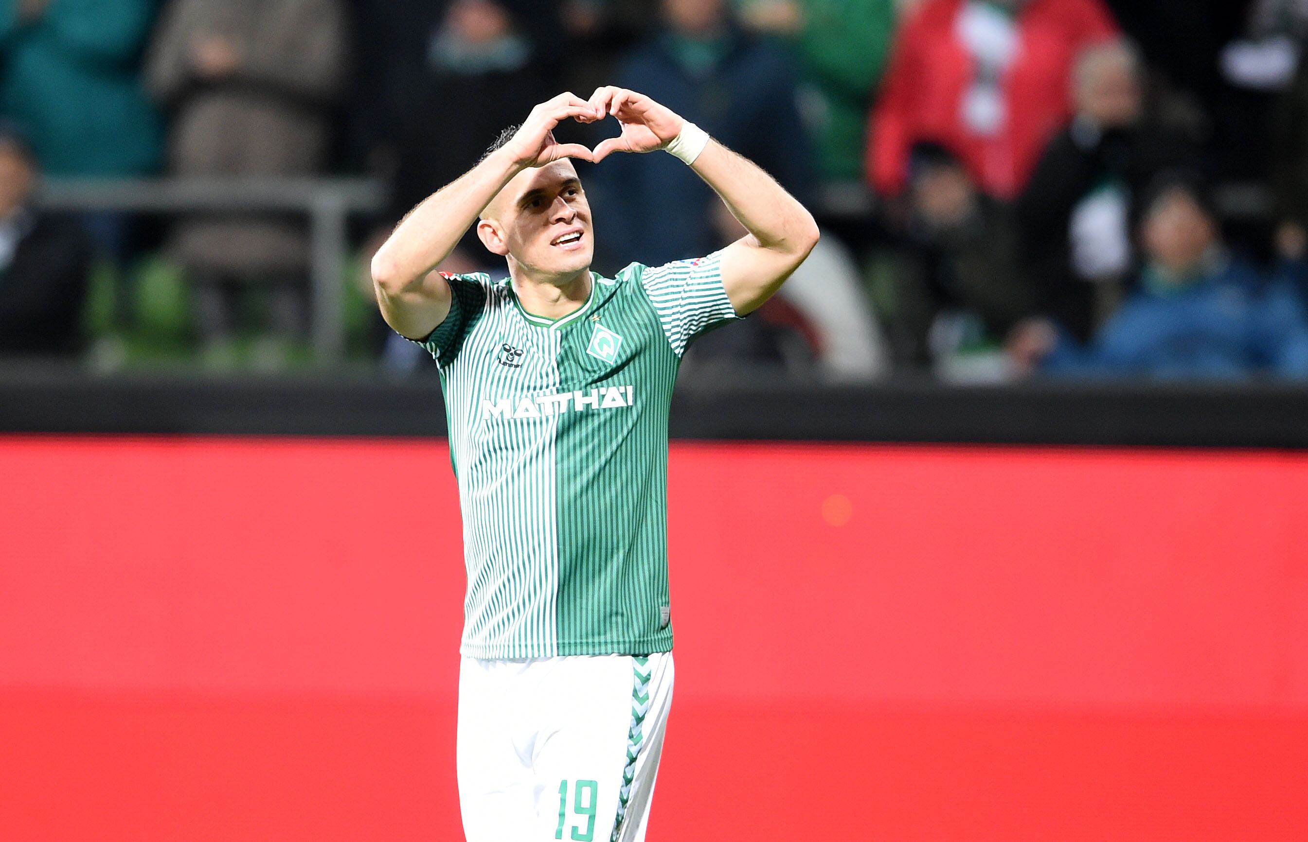 Rafael Borre tras el gol anotado ante el Eintracht. (Photo by --/picture alliance via Getty Images)