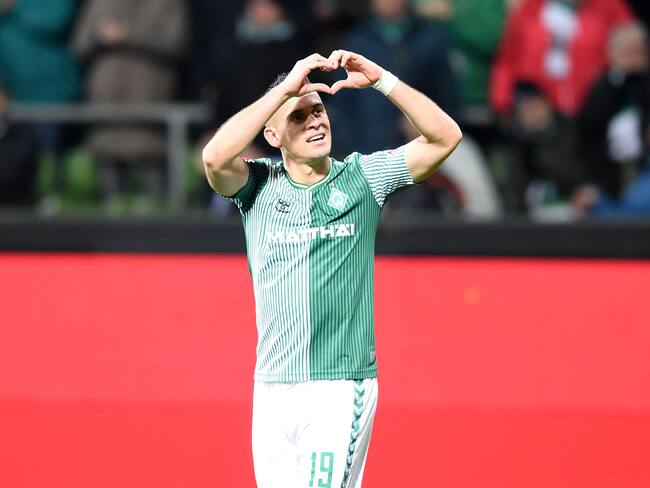 Rafael Borre tras el gol anotado ante el Eintracht. (Photo by --/picture alliance via Getty Images)