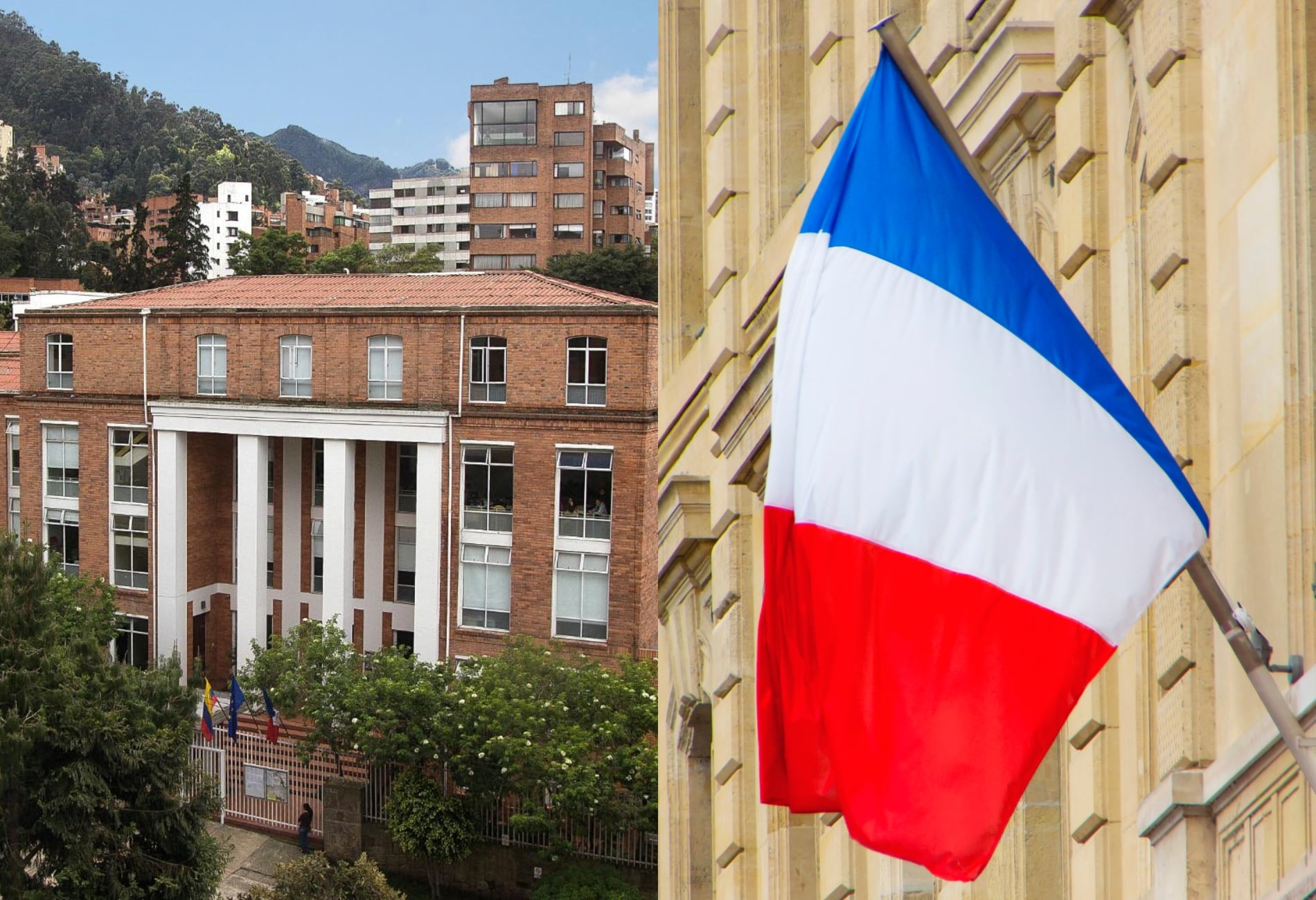 Liceo Francés y bandera de Francia. Fotos: Facebook Liceo Francés / Getty Images