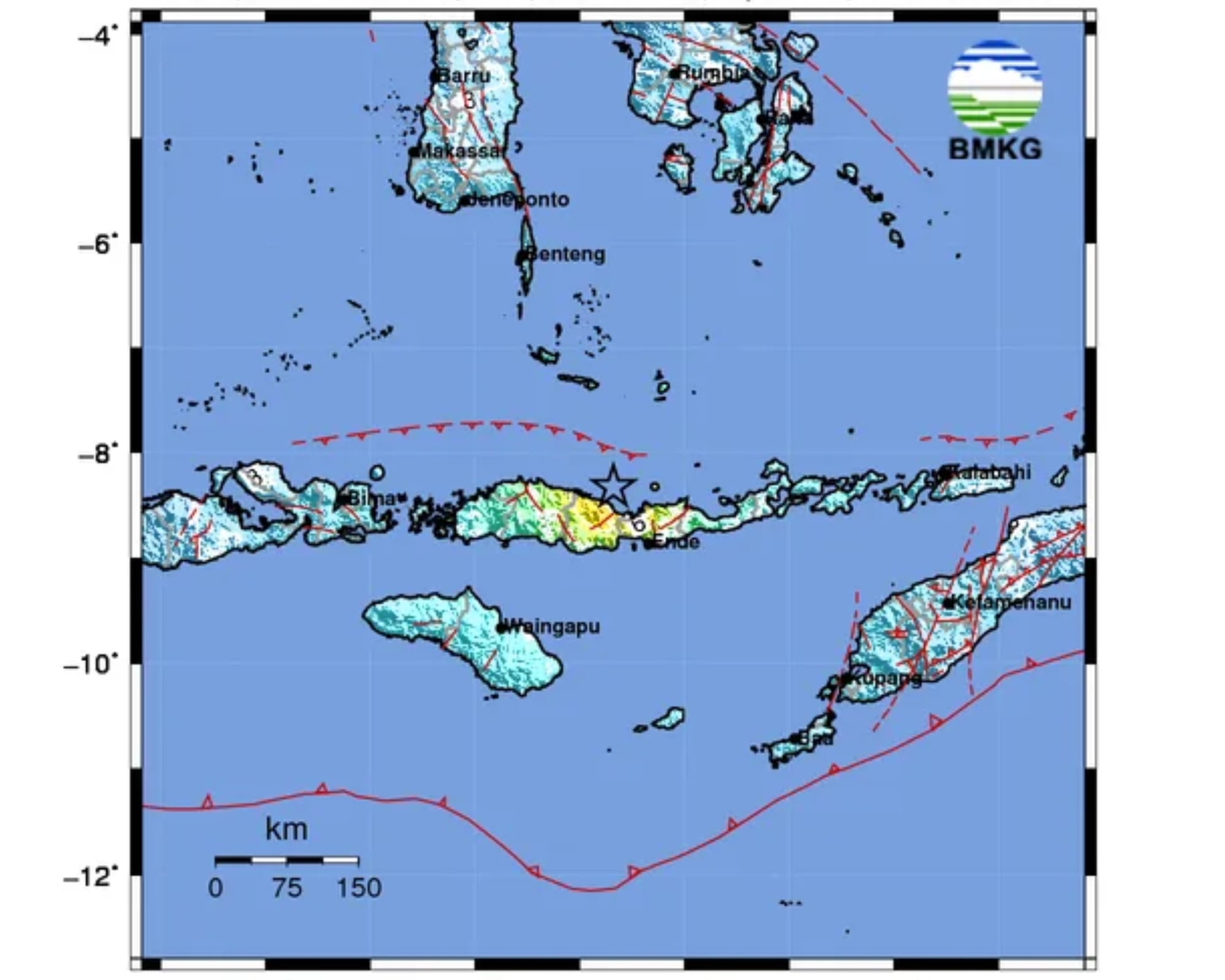 El gobierno de Indonesia llamó a los residentes de las zonas costeras de la isla de Flores a evacuar de inmediato hacia terrenos más elevados tras un terremoto de magnitud 7,7 que desencadenó una alerta de tsunami.
(Foto: Cortesía Badan Meteorologi,
Klimatologi, dan Geofisika)