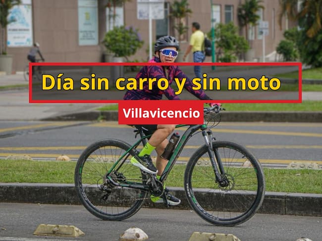 De fondo: ciclista circulando el día sin carro y sin moto (Crédito: Alcaldía de Villavicencio)