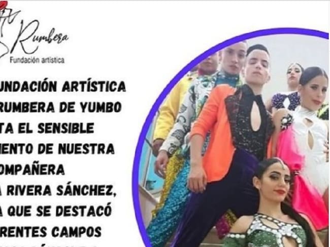 La academia de salsa, Juventud Rumbera, donde se preparaba Valentina Rivera lamentó en sus redes sociales la muerte de la joven.