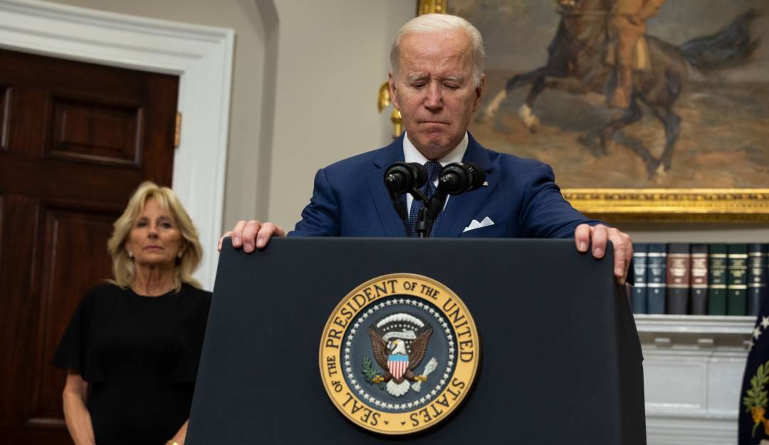 El presidente Joe Biden tras la masacre en una escuela primaria de Uvalde (Texas).            Foto: Getty 