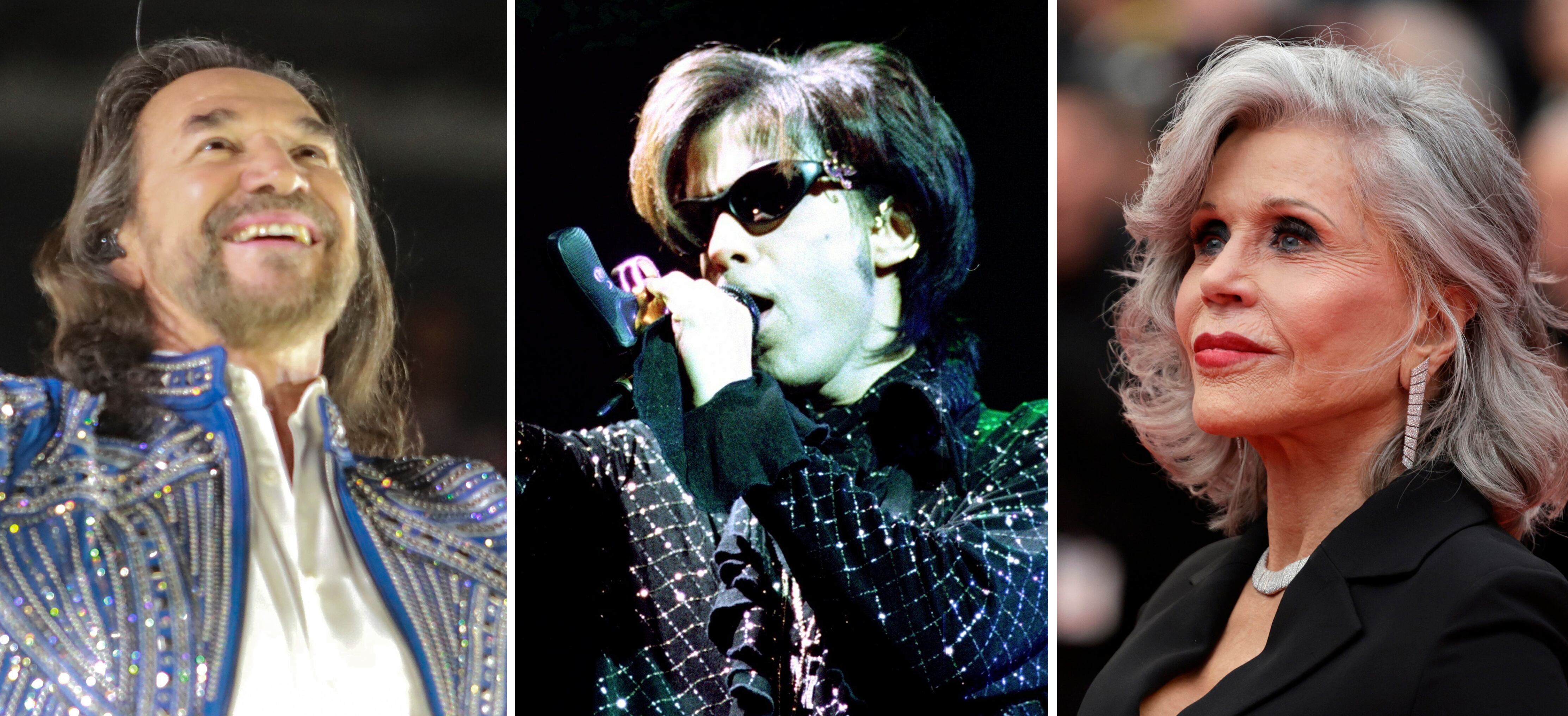 AME6314. BOGOTÁ (COLOMBIA), 24/06/2024.- Combo de fotografías de archivo donde observa a Marco Antonio Solís (i), líder de los Los Bukis, Prince (c) y Jane Fonda. Prince, Los Bukis, Jane Fonda y David Beckham son algunos de los 36 artistas seleccionados para recibir una estrella en el Paseo de la Fama en 2025, informó este lunes la Cámara de Comercio de Hollywood. EFE/ Archivo/ARCHIVO