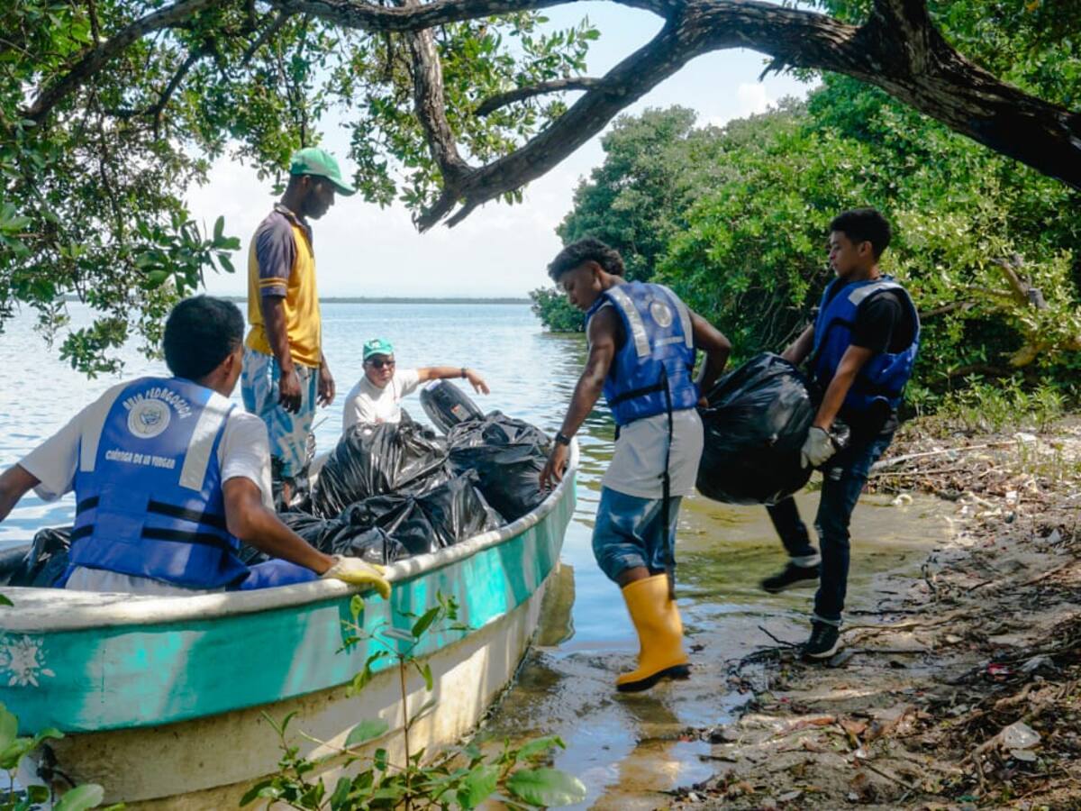 Jornada de recolección de residuos sólidos en islotes sobre Ciénaga de la Virgen