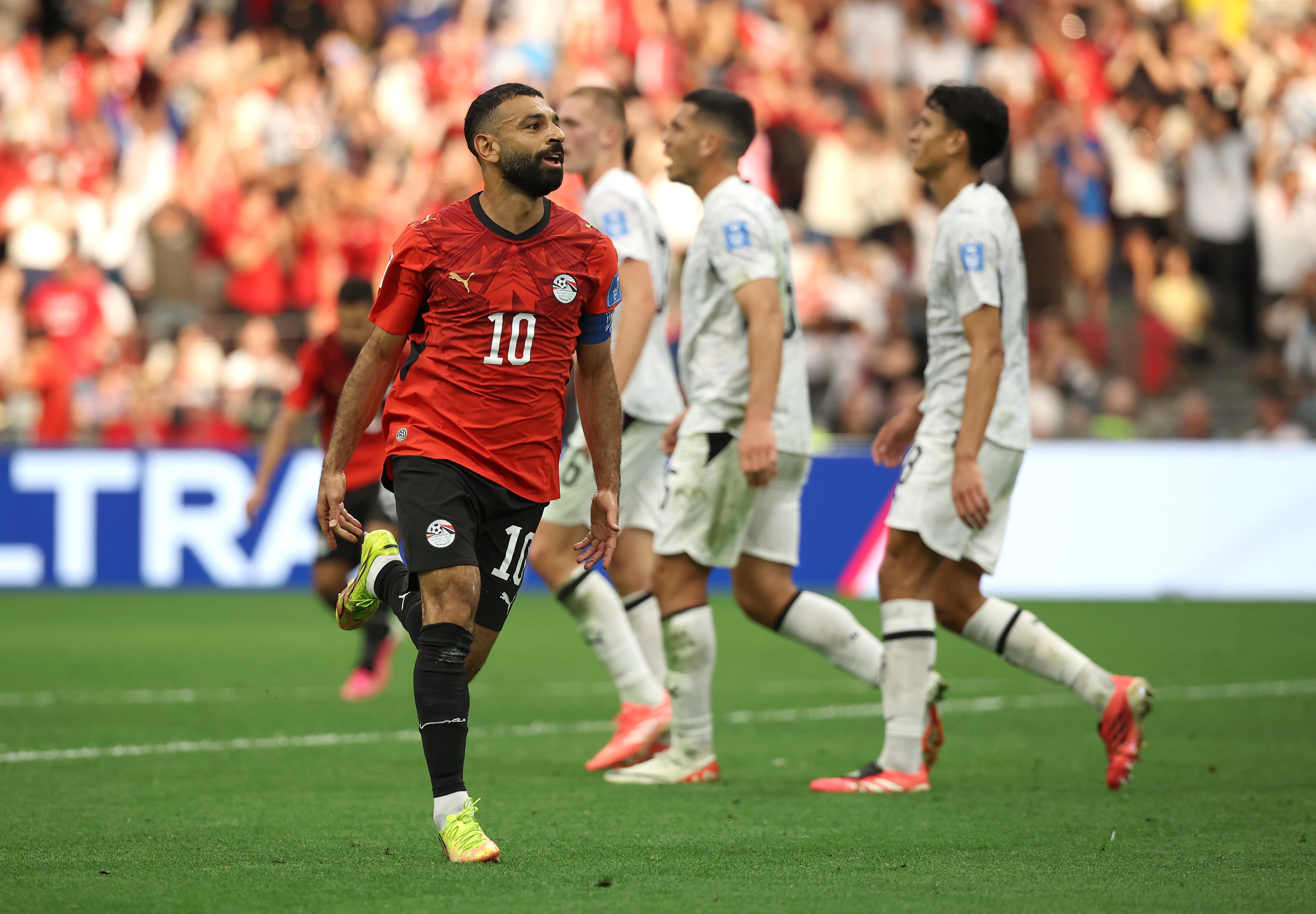 VANCOUVER, BRITISH COLUMBIA - JUNE 21: Mohamed Salah #10 of Egypt celebrates scoring his team's second goal during the FIFA World Cup 2026 Group G match between New Zealand and Egypt at BC Place Vancouver on June 21, 2026 in Vancouver, British Columbia. (Photo by Jared C. Tilton - FIFA/FIFA via Getty Images)