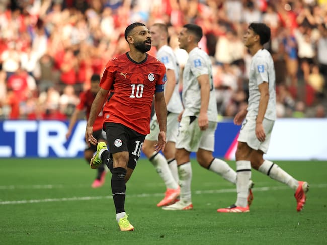 VANCOUVER, BRITISH COLUMBIA - JUNE 21: Mohamed Salah #10 of Egypt celebrates scoring his team's second goal during the FIFA World Cup 2026 Group G match between New Zealand and Egypt at BC Place Vancouver on June 21, 2026 in Vancouver, British Columbia. (Photo by Jared C. Tilton - FIFA/FIFA via Getty Images)