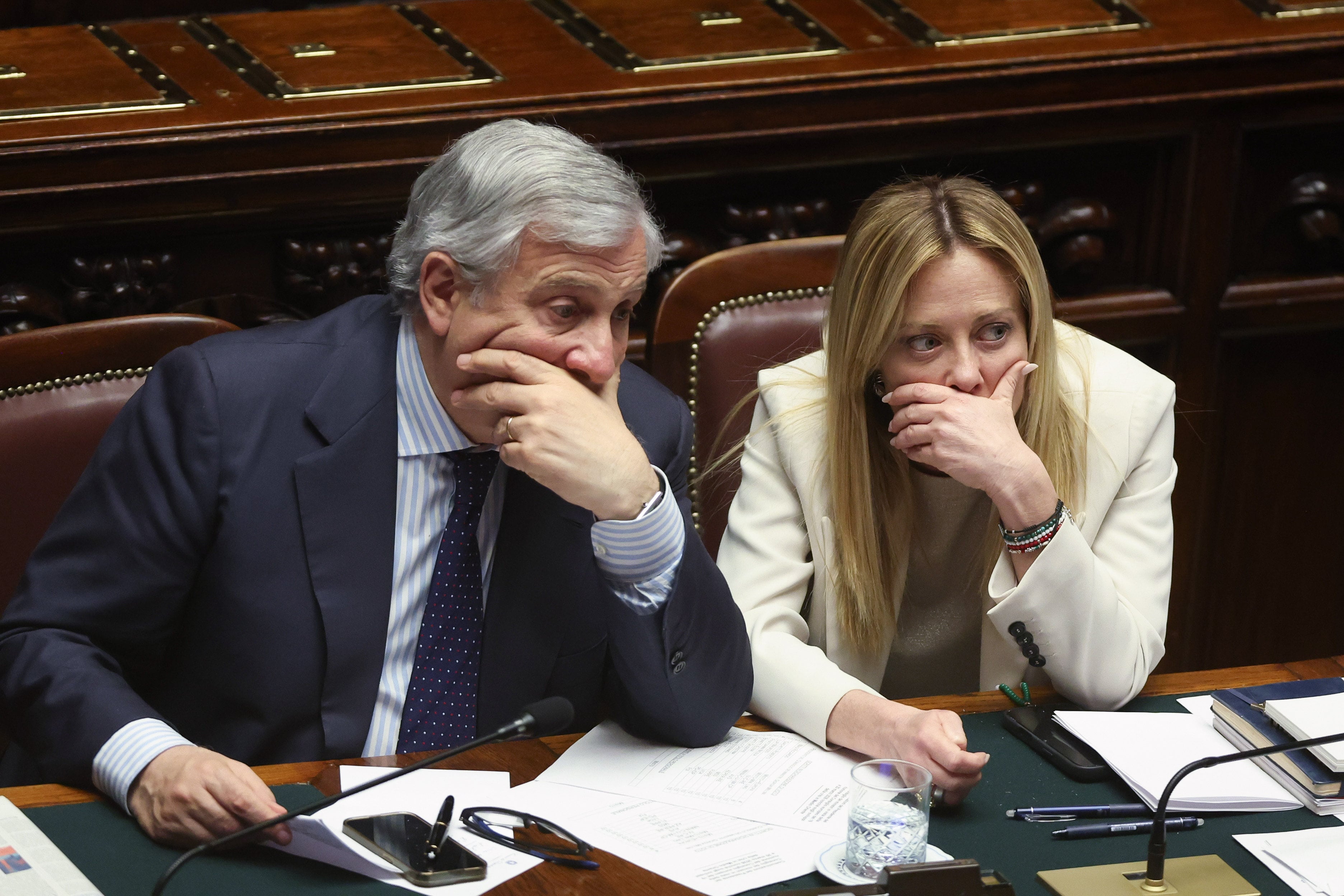 Antonio Tajani junto a la primera ministra de Italia, Giorgia Meloni (Cortesía: Marco Iacobucci/SOPA Images/LightRocket via Getty Images)