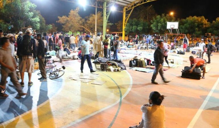 Polideportivo del barrio Sevilla  donde duermen los venezolanos y llamado informalmente "hotel Caracas" 