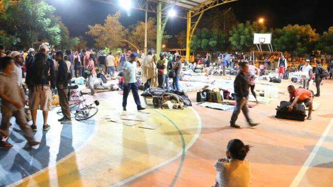 Polideportivo del barrio Sevilla donde duermen los venezolanos y llamado informalmente "hotel Caracas"