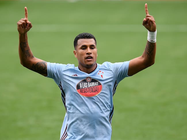 VIGO, SPAIN - JUNE 21: Jeison Murillo of Celta Vigo celebrates after scoring his teams first goal during the Liga match between RC Celta de Vigo and Deportivo Alaves at Abanca-Balaídos on June 21, 2020 in Vigo, Spain. (Photo by Octavio Passos/Getty Images)