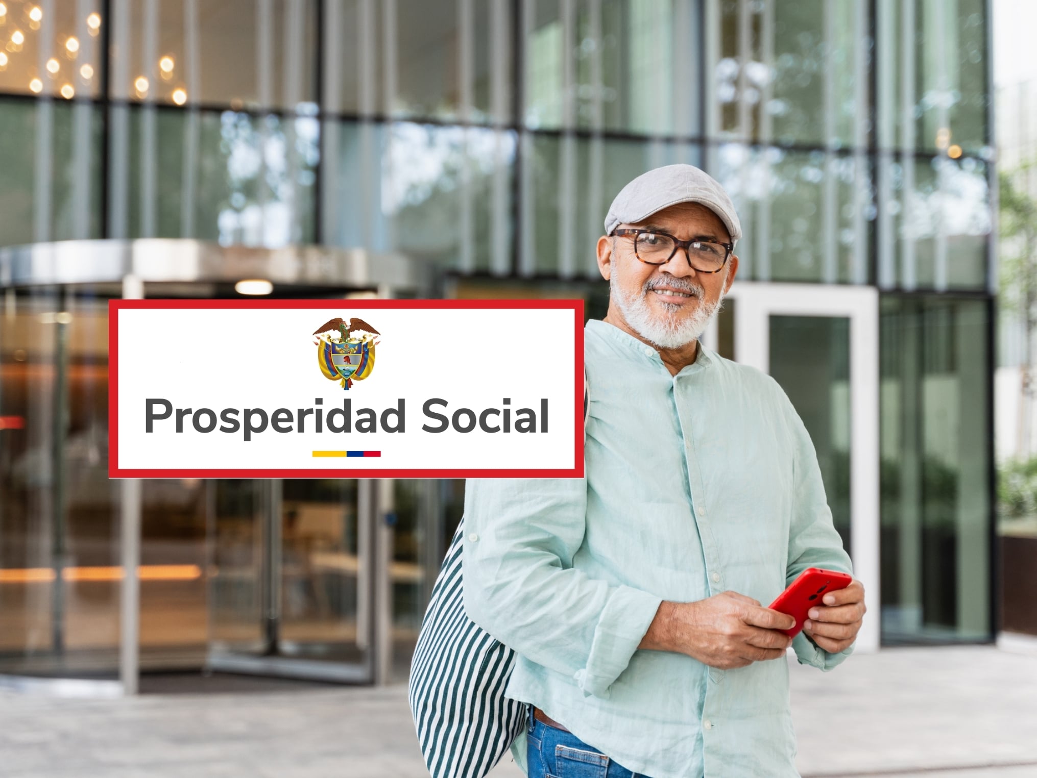 Imagen de referencia de un adulto sonriendo (Crédito: Getty Images) / Logo a la izquierda: Prosperidad Social (Crédito: Gobierno Nacional de Colombia)