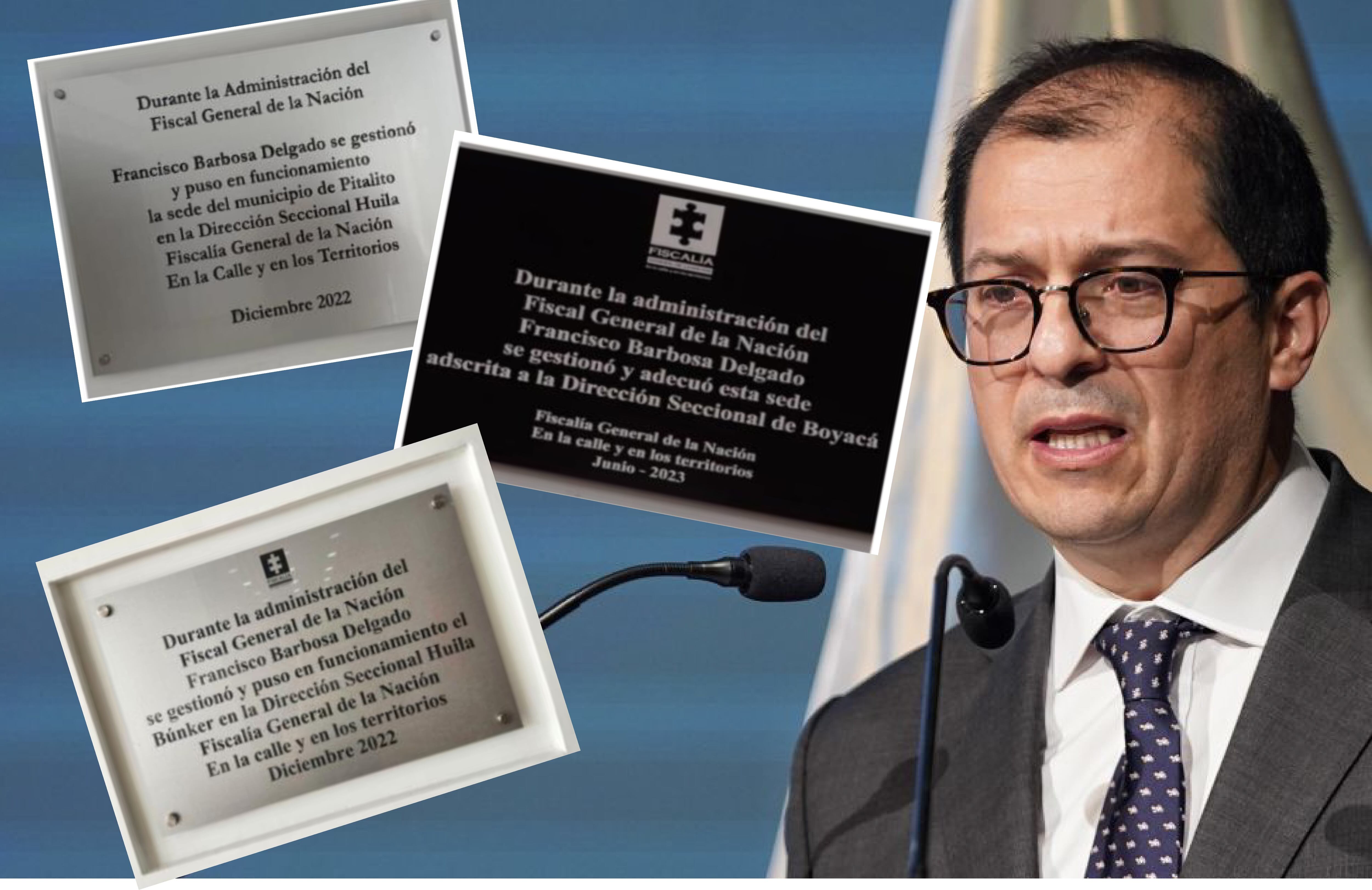 Imagen en referencia a las placas que exaltan la labor del exfiscal Francisco Barbosa y que el Tribunal Administrativo de Cundinamarca ordenó retirar