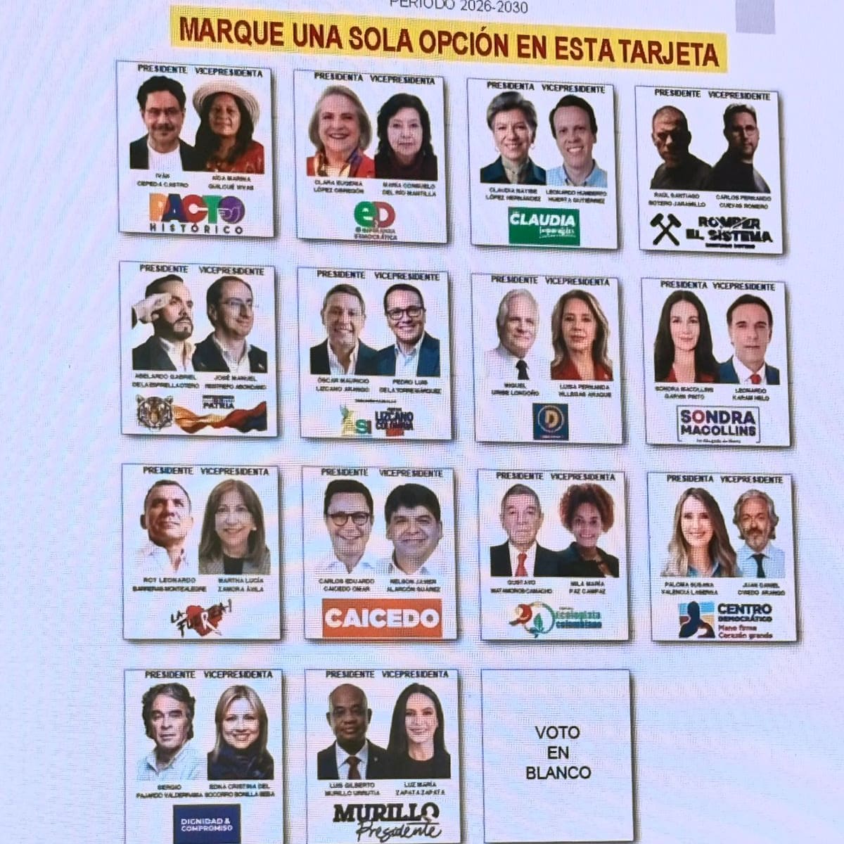 Este será el tarjetón oficial para las elecciones presidenciales del próximo 31 de mayo