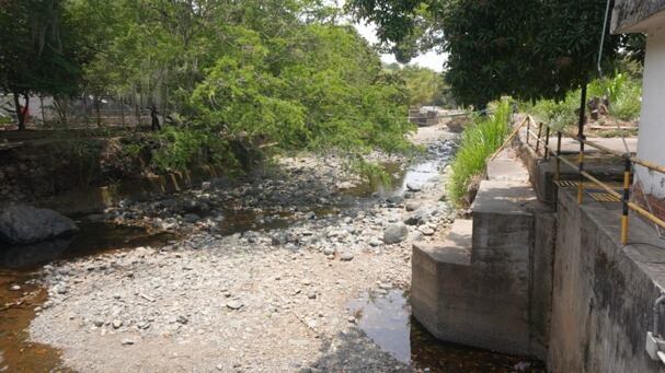 Así luce la bocatoma del río Cali, afluente afectado por el fenómeno de El Niño.La situación en el río Meléndez es similar. Foto: EMCALI.
