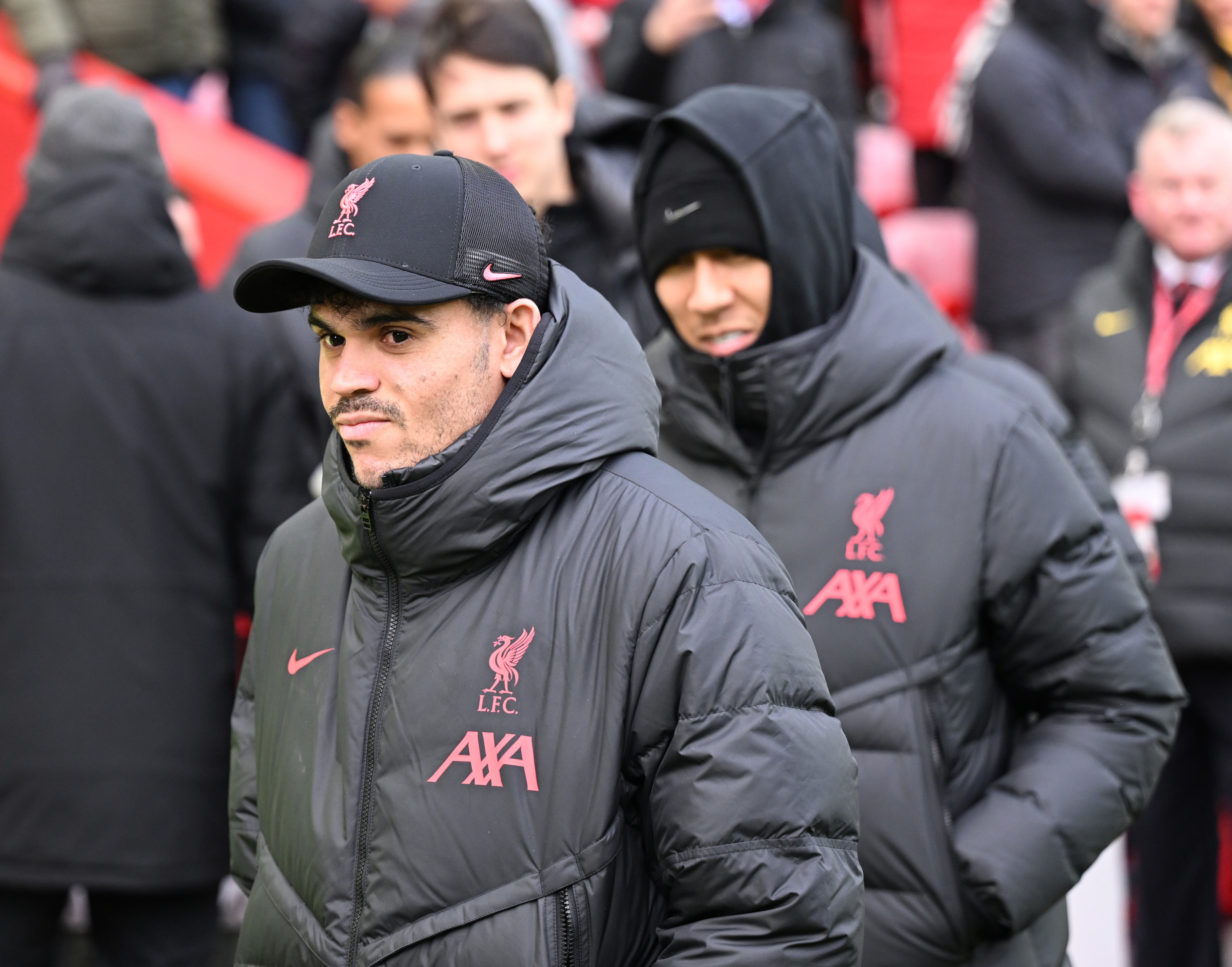 Luis Díaz continúa trabajando en su recuperación tras haber sido operado de la rodilla derecha. (Photo by Andrew Powell/Liverpool FC via Getty Images)