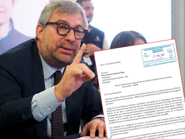 Piero Corvetto presentó la carta de renuncia asegurando que cumplió “con integridad” sus funciones y sugiriendo que su salida del cargo permitirá organizar una segunda vuelta presidencial con mayor confianza.
(Foto: Caracol Radio / Getty / Cortesía)