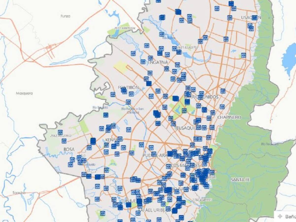 Mapa de baños públicos de Bogotá