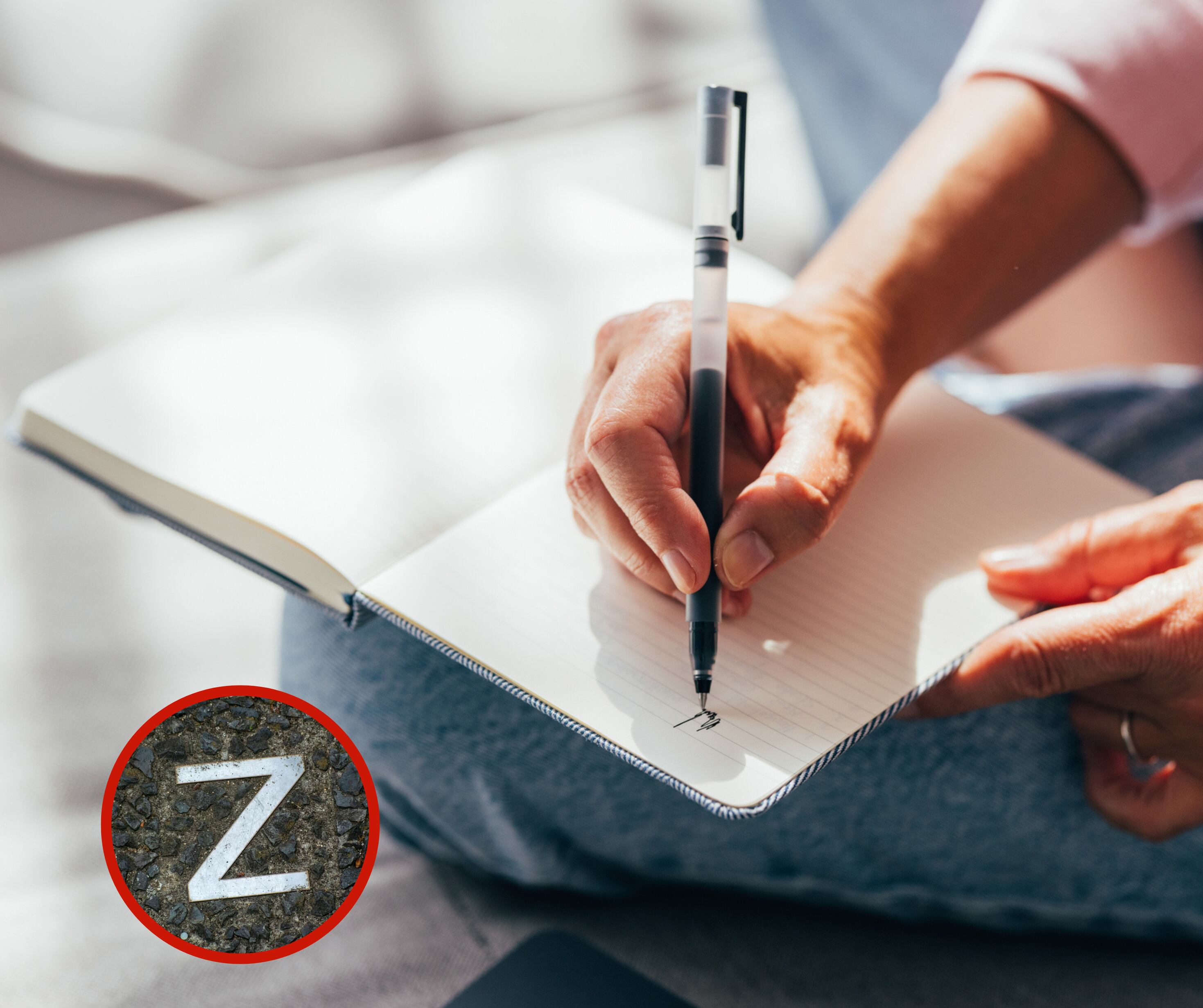 Primer plano de una persona que escribe en el cuaderno junto a la letra z (Fotos vía Getty Images)