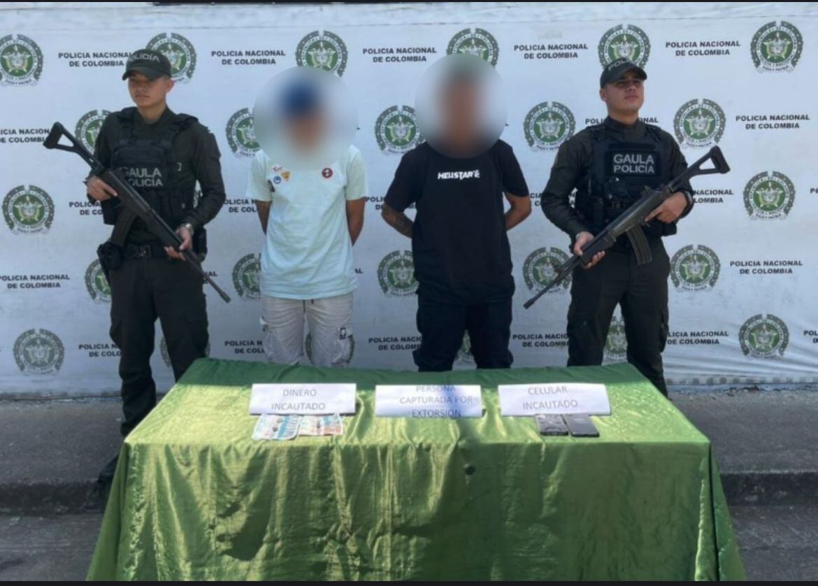 Capturados alias "Blu" y alias "Barrio" por el delito de extorsión en Tuluá, Valle del Cauca