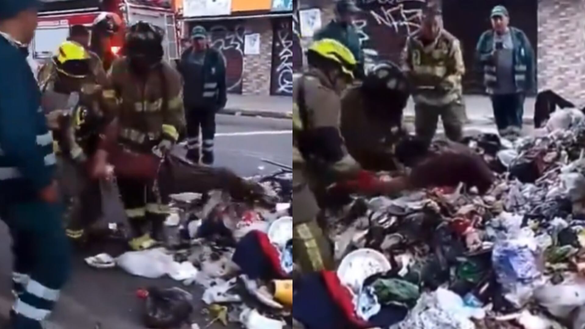 Bomberos rescatan a un habitante de calle en Bogotá- X