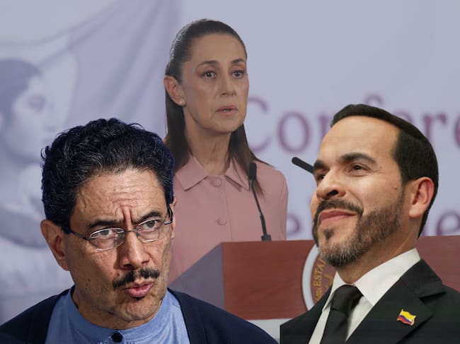 De fondo: Claudia Sheinbaum Presidenta de México periodo 2024-2030. A la izquierda se encuentra Iván Cepeda y a la derecha, Abelardo de la Espriella. (Crédito: Getty Images)