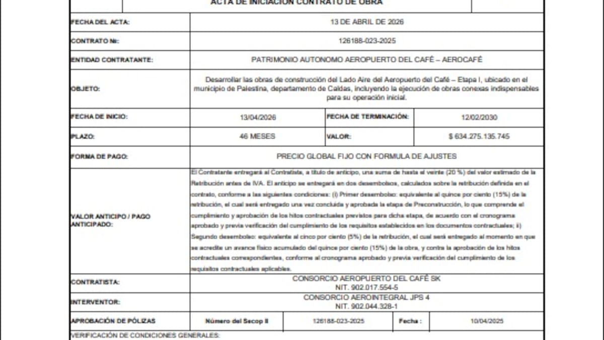 Arranca oficialmente la construcción de Aerocafé: se suscribe el acta de inicio para su ejecución
