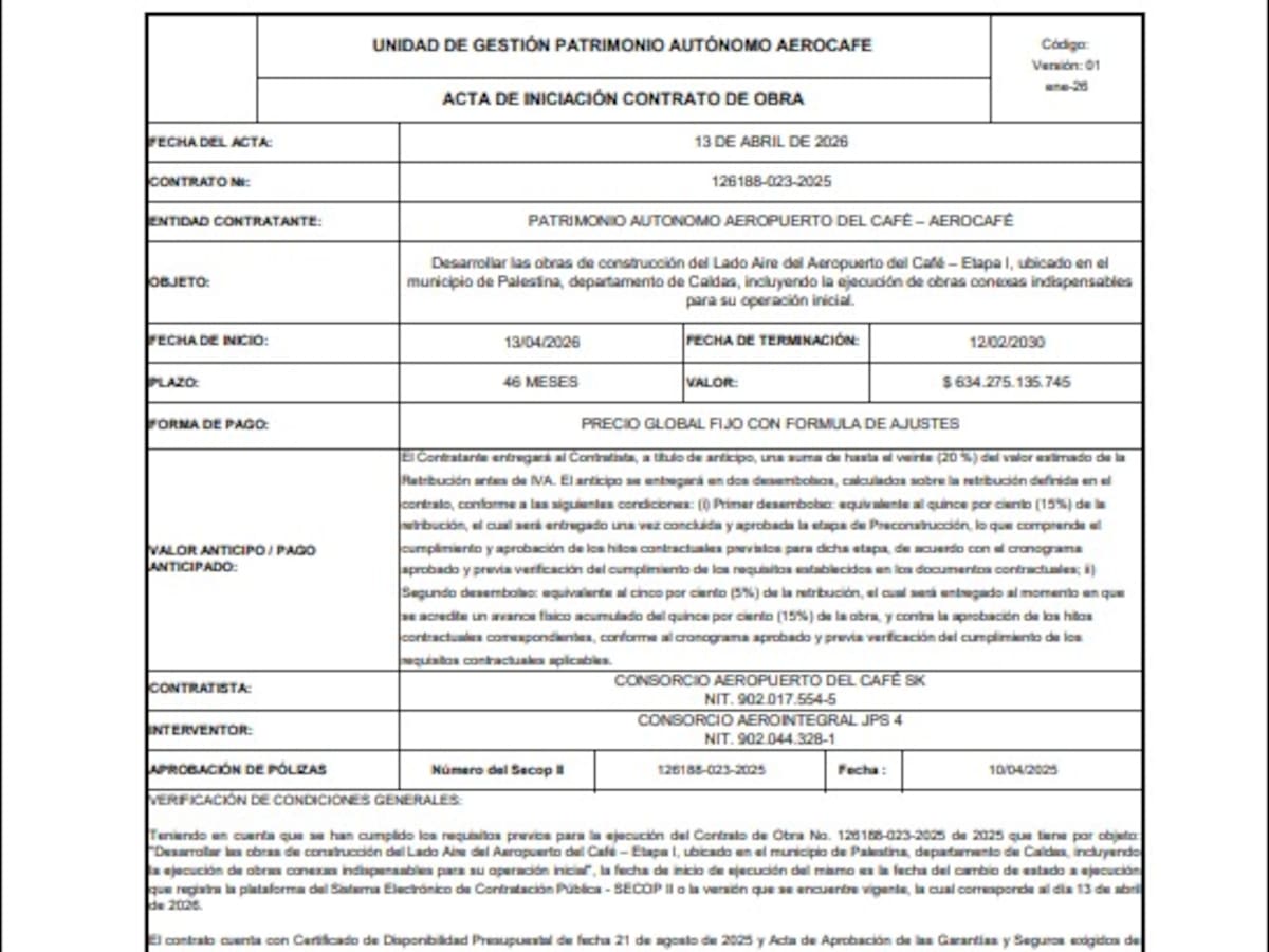 Arranca oficialmente la construcción de Aerocafé: se suscribe el acta de inicio para su ejecución