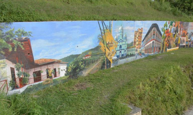 En el corregimiento de La Virginia en Calarcá, mural de 41 metros de largo alusivo al Paisaje Cultural Cafetero