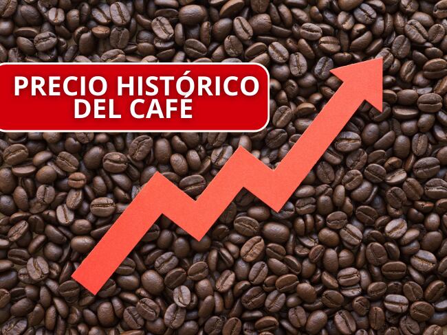 Granos de café con una flecha // Precio histórico del café