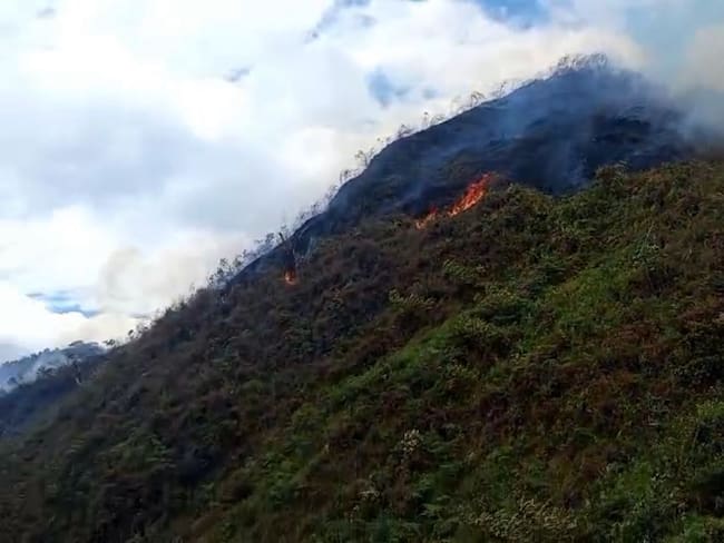 Incendio forestal de 5 hectáreas en la vereda de Timaná. Foto: Bomberos de Cundinamarca.
