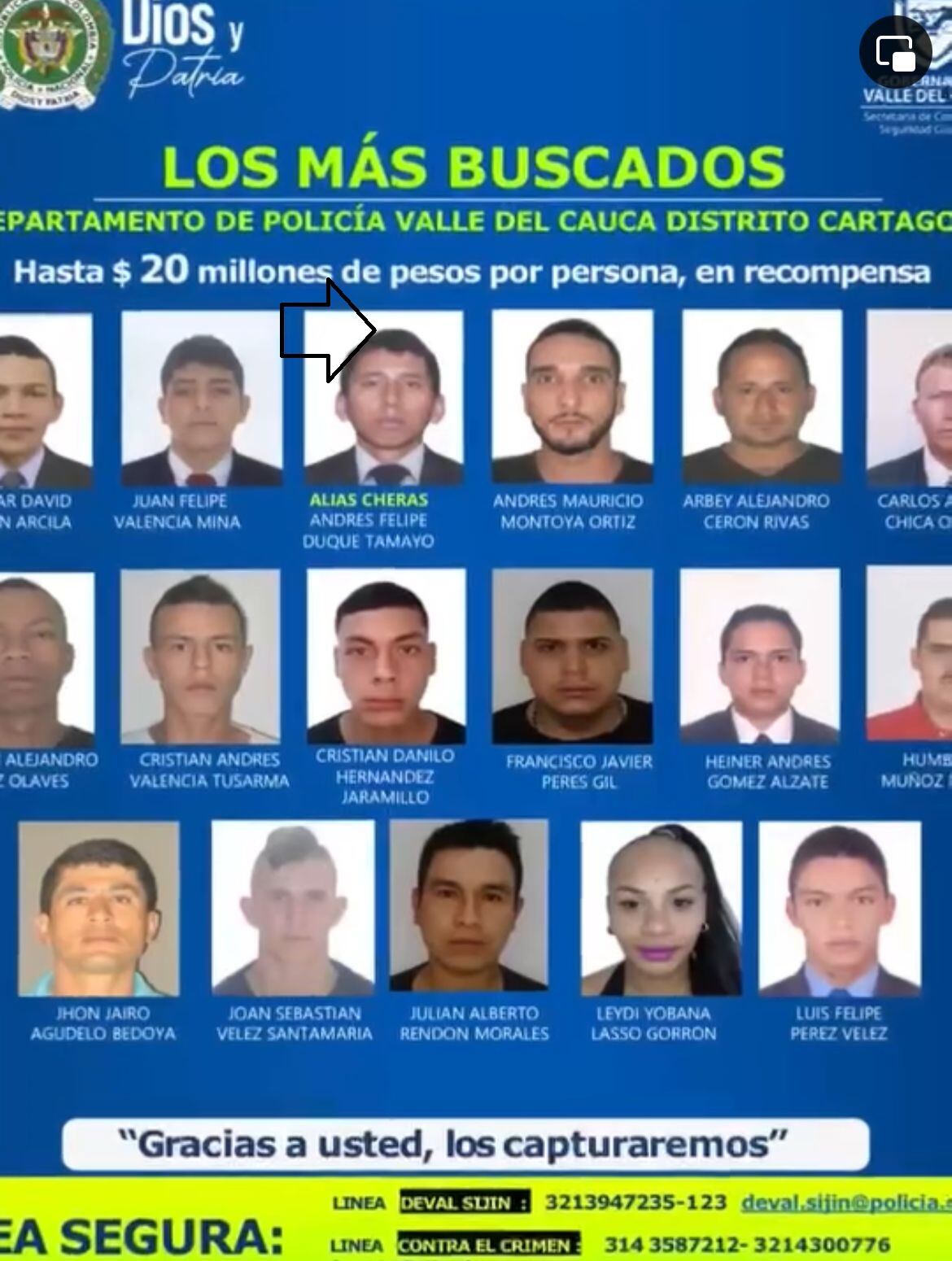 Alias "Cheras" delincuente más buscado en Valle del Cauca Foto: Cortesía Ejército/ Policía