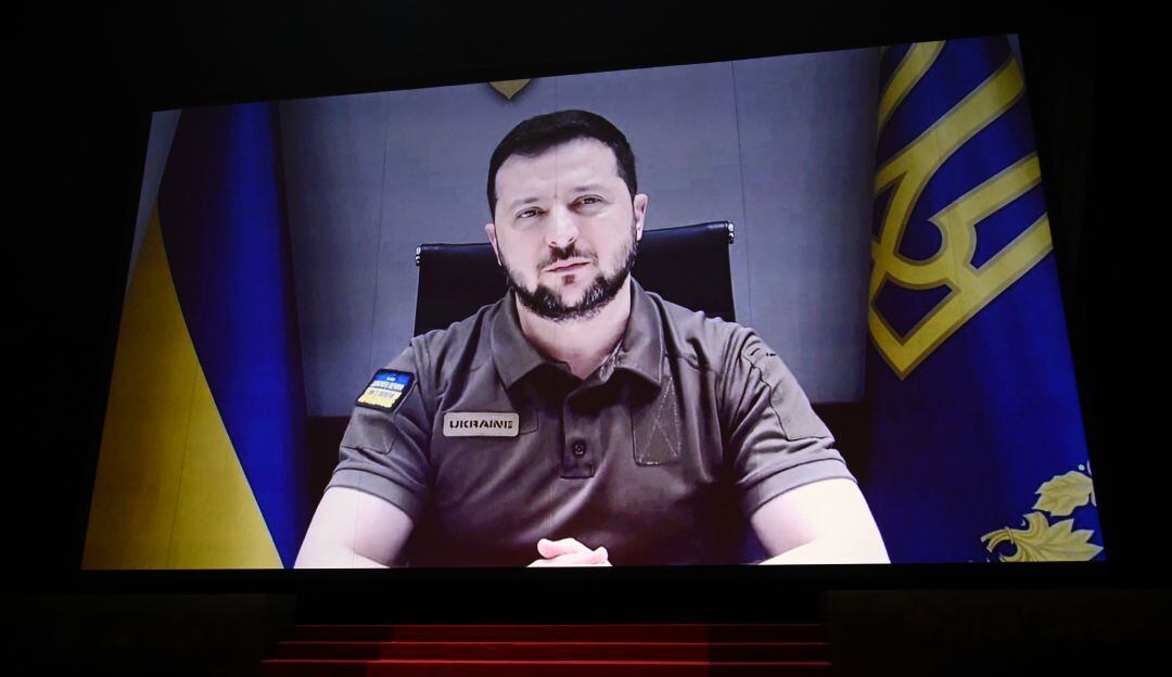 El presidente Volodimir Zelenski en sus intervenciones internacionales.