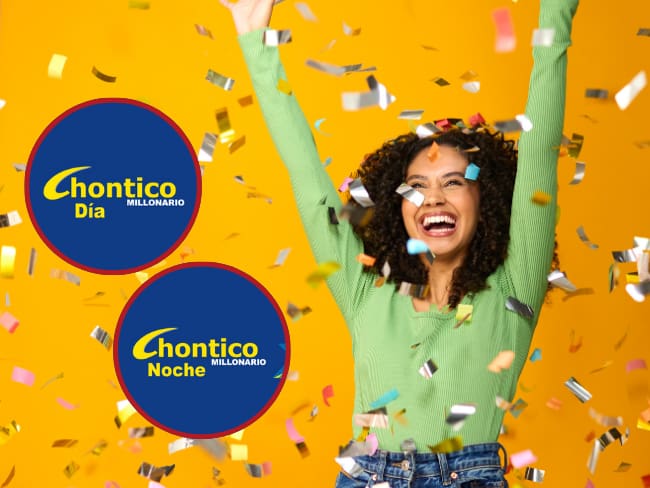 Logos chance el chontico día y noche / mujer emocionada celebrando una gran victoria/ Getty Images