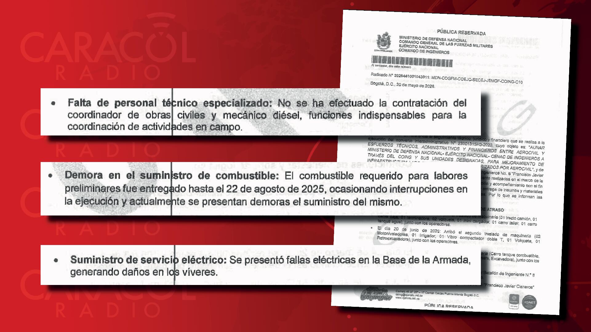 Los oficios del Comando de Ingenieros del Ejército. Enterritorio no ha completado ni siquiera la contratación de todo el personal de obras civiles y mecánicos necesarios.