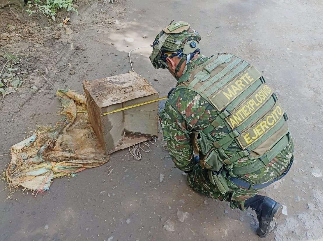 Artefacto explosivo instalado por el ELN en Norte de Santander. / Foto: Ejército Nacional.
