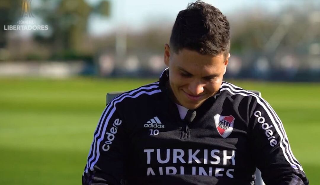 Juan Fernando Quintero en el momento que recuerda su gol ante Boca Juniors.