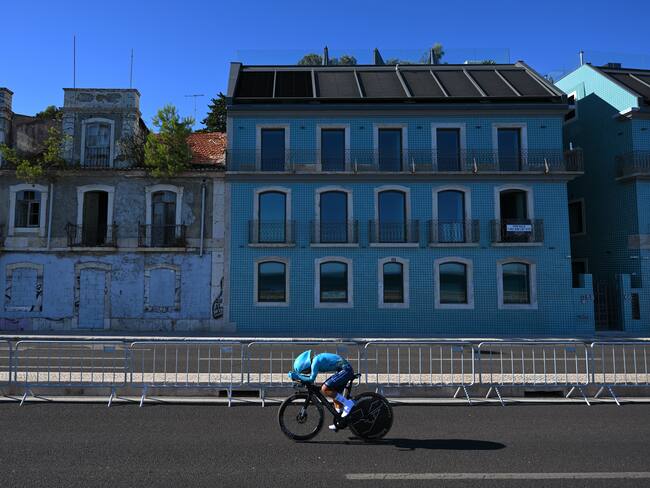 OEIRAS, PORTUGAL - AUGUST 17: Harold Tejada of Colombia and Team Astana Qazaqstan sprints during the 79th La Vuelta Ciclista a Espana 2024, Stage 1 a 12km individual time trial stage from Lisbon to Oeiras / #UCIWT / on August 17, 2024 in Oeiras, Portugal. (Photo by Tim de Waele/Getty Images)