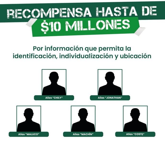 Recompensa por red de apoyo del frente 36 de las disidencias en Medellín