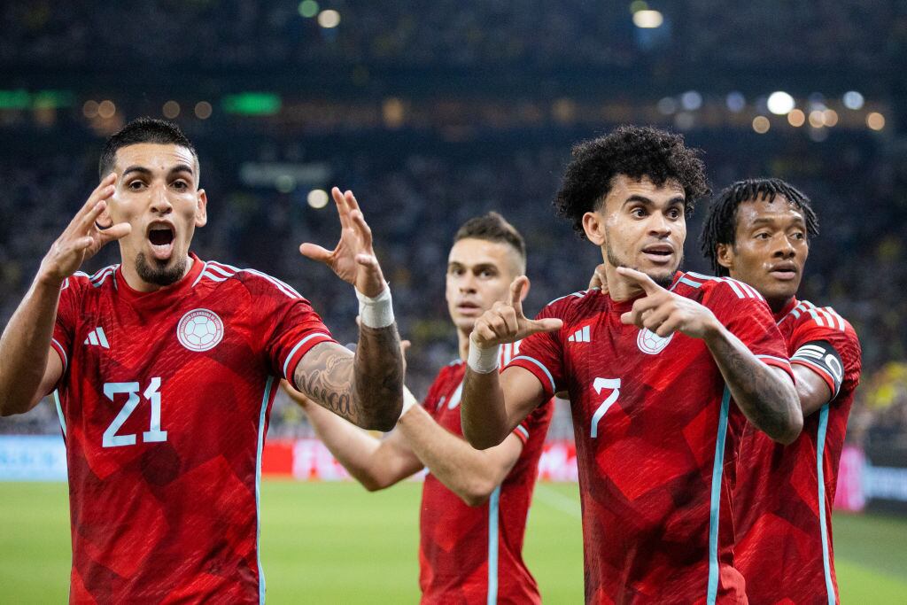 DanIel Muñoz, Luis Díaz y Juan Cuadrado, durante un amistoso de la Selección Colombia ante Alemania en 2023 / Getty Images