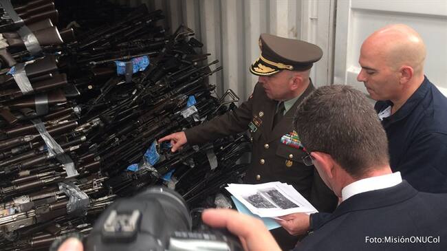 Misión de la ONU entregó al Gobierno material de armas inhabilitadas de las Farc. Foto: Cortesía Misión de la Onu en Colombia