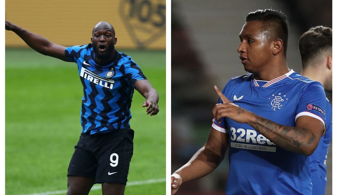 Romelu Luka jugador del Inter de Milán y Alfredo Morelos del Rangers.