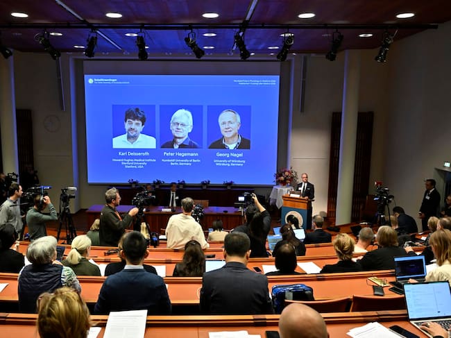 El Premio Nobel de Medicina o Fisiología 2026 es para el estadounidense Karl Deisseroth y los alemanes Peter Hegemann y Georg Nagel. Foto: EFE/EPA/PONTUS LUNDAHL SWEDEN OUT.