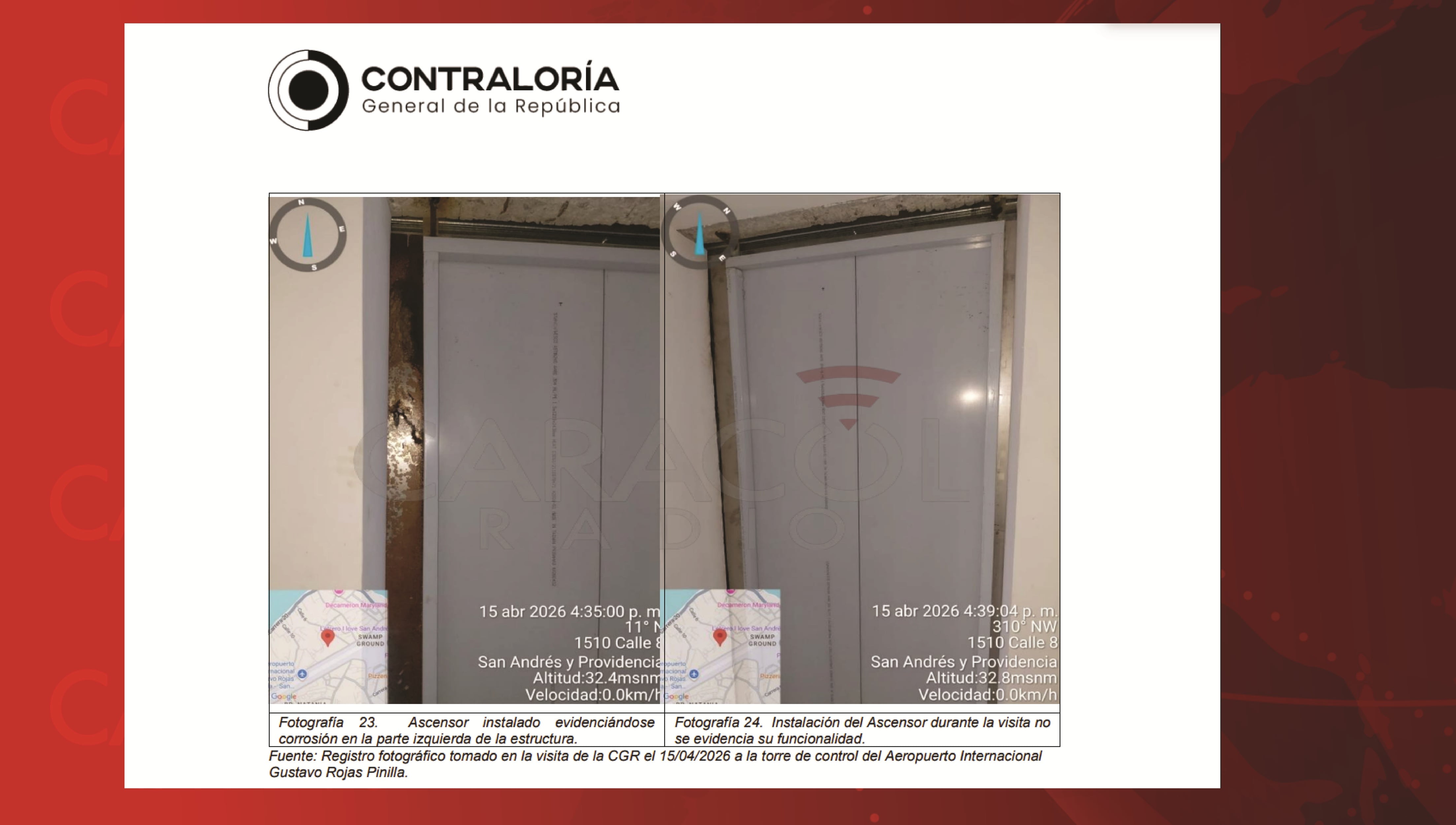 El registro fotográfico del estado de la mercancía del ascensor en el aeropuerto de San Andrés.