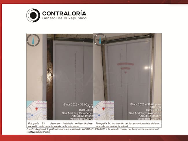 El registro fotográfico del estado de la mercancía del ascensor en el aeropuerto de San Andrés.