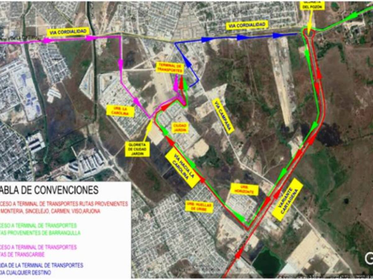 Desvíos del tráfico hacia la Terminal de Transporte Terrestre de Cartagena
