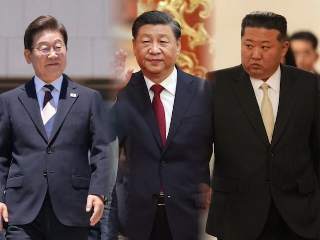 De derecha a izquierda, el presidente de Corea del Sur, Lee Jae Myung, presidente chino, Xi Jinping y el presidente de Corea del Norte, Kim Jong-un.
(Foto: Caracol Radio / Getty )