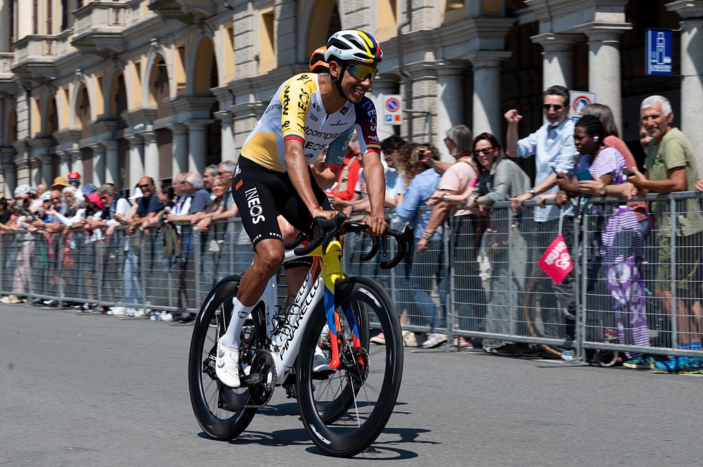 Egan Bernal of the INEOS Grenadiers Cycling Team at the start of the 13th stage of the Giro d'Italia 2026 in Alessandria, Italy, on May 22, 2026. (Photo by Silvia Colombo/NurPhoto via Getty Images)