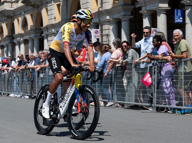 Egan Bernal of the INEOS Grenadiers Cycling Team at the start of the 13th stage of the Giro d'Italia 2026 in Alessandria, Italy, on May 22, 2026. (Photo by Silvia Colombo/NurPhoto via Getty Images)