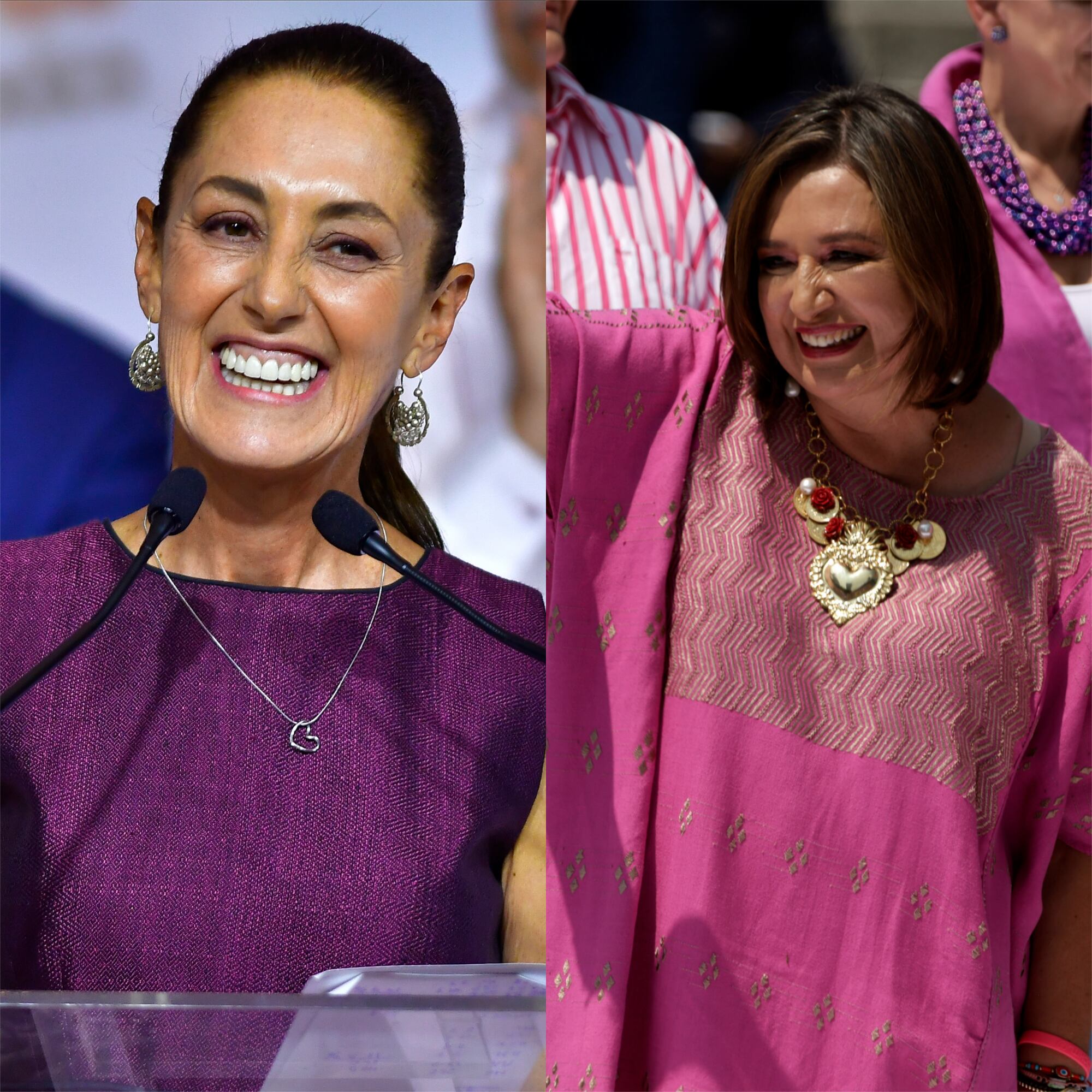 Las candidatas presidenciales mexicanas Claudia Sheinbaum (izq) que compite por el oficialismo y Xóchitl Galvéz (der) que compite por la oposición. 
( Foto: Caracol Radio / Getty )